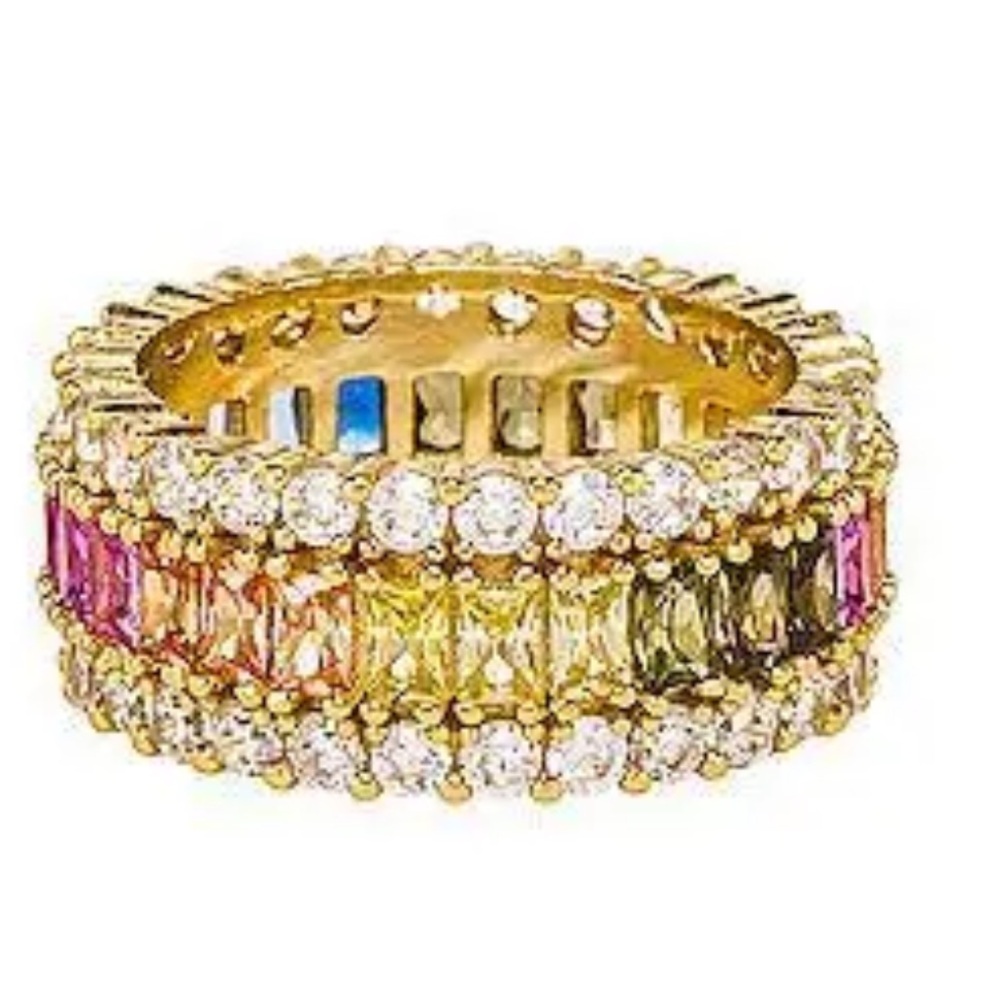 The M Jewelers NY Three Row Rainbow Ring in Multi size 7. - Picture 2 of 6